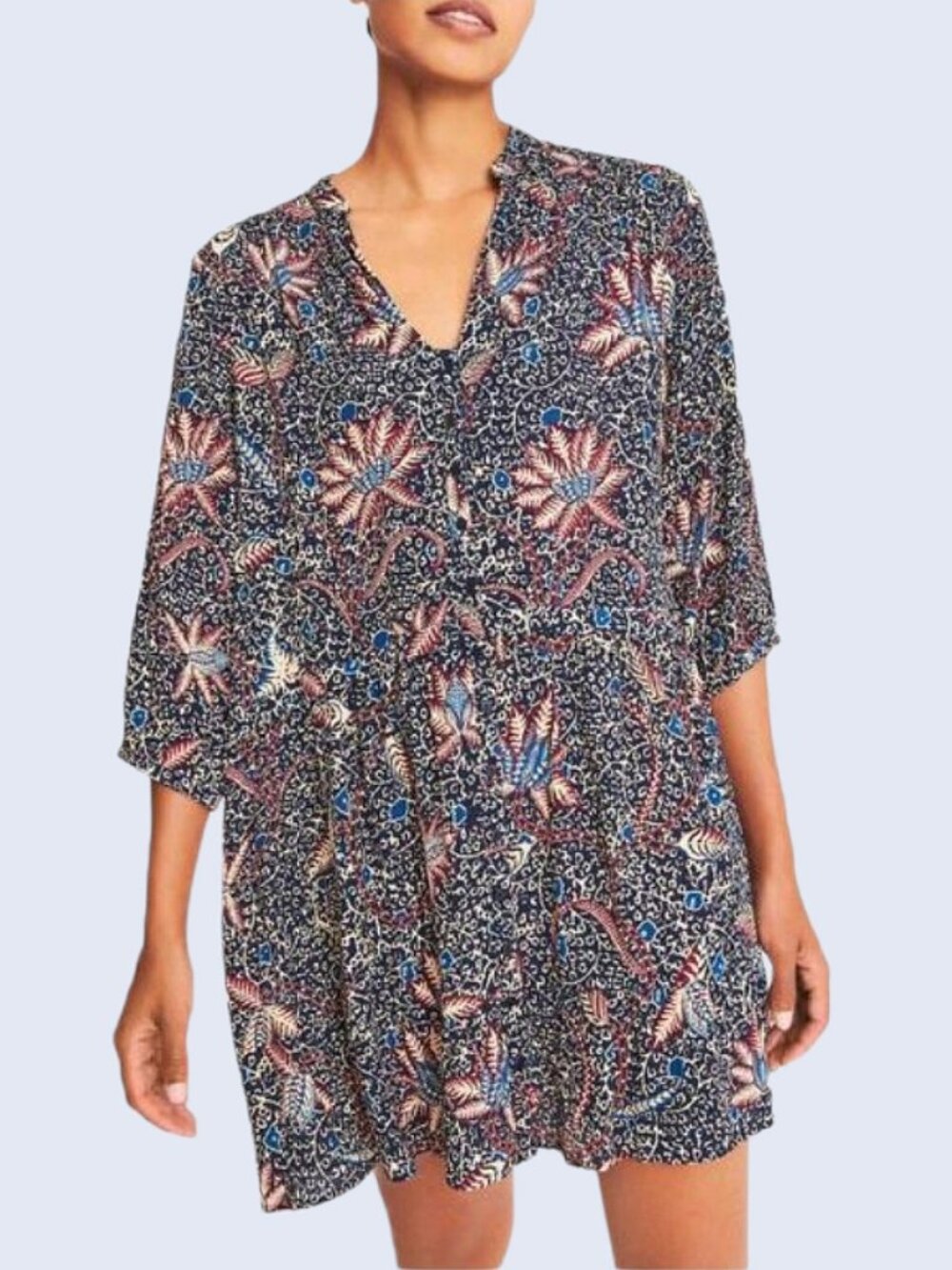 ba&sh Jim Boho Mini Babydoll Dress Oversized Flowy French Parisian - 2 (Medium)